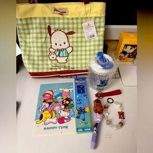 Green Checkered Tote with Cartoon Character